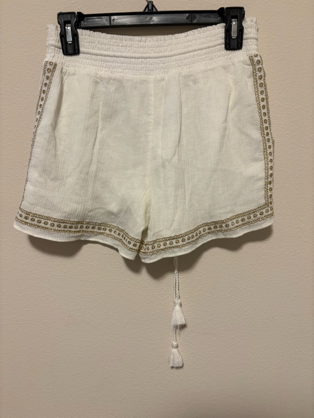 J. Crew White High-Waist Embroidered Cotton Shorts with Gold Accents - Picture 3 of 3